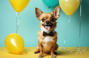 ai généré anniversaire fête chien dans lunettes, photo