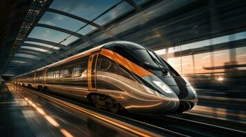 ai généré une haute la vitesse train conduite dans un aéroport, photo