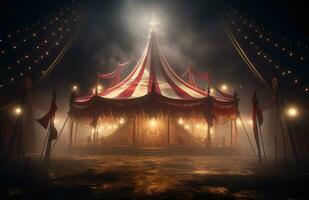 ai généré une cirque tente à nuit avec une rouge tente contre blanc Contexte photo