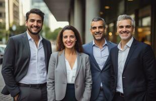 ai généré quatre hommes d'affaires souriant à le caméra photo