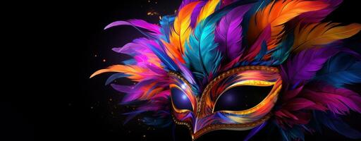 ai généré coloré masque avec plumes et autre décorations photo