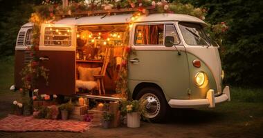 ai généré campeur décor des idées pour votre cour, rustique camping dans le forêt photo