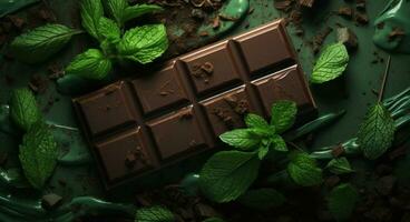 ai généré Chocolat bar avec menthe et basilic, photo