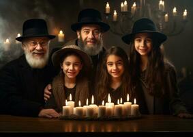 ai généré une famille lumières bougies à une dîner table photo