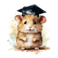 ai généré mignonne aquarelle hamster dans l'obtention du diplôme casquette isolé photo