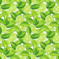 ai généré vert et blanc feuilles avec tranches de citron vert sans couture modèle Contexte photo