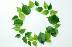 ai généré vert feuilles collé ensemble dans une Célibataire cercle photo