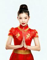 ai généré magnifique chinois femme dans traditionnel cheongsam robe photo