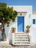 ai généré un vieux bâtiment avec bleu de face des portes photo