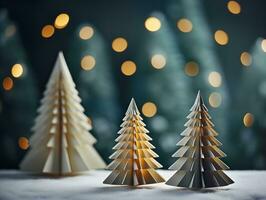 ai généré fait maison papier décorations dans le forme de Noël des arbres pour Noël. Fait main, hiver, vacances, photoréalisme. ai généré illustrations. photo