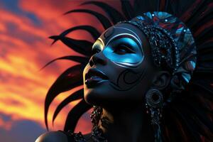 ai généré crépuscule masqué parade silhouettes dans carnaval, coloré carnaval images photo