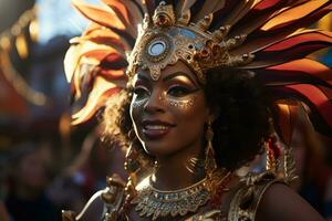 ai généré d'or heure spectacle carnaval flotteurs parade dans radiant briller, carnaval Festival des photos