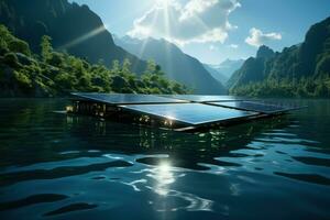ai généré flottant solaire innovation la nature alimenté nettoyer énergie récolte, futurisme image photo