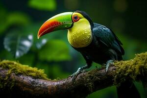 ai généré Quille facturé toucan perché sur une forêt branche dans Panama luxuriant verdure ai généré photo