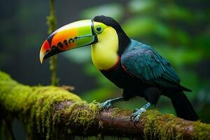 ai généré Quille facturé toucan perché sur une forêt branche dans Panama luxuriant verdure ai généré photo