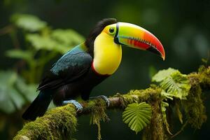 ai généré Quille facturé toucan perché sur une forêt branche dans Panama luxuriant verdure ai généré photo