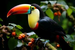 ai généré Quille facturé toucan perché sur une forêt branche dans Panama luxuriant verdure ai généré photo