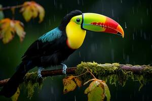 ai généré Quille facturé toucan perché sur une forêt branche dans Panama luxuriant verdure ai généré photo