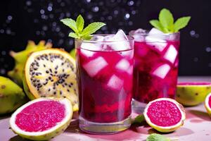 ai généré pitahaya ou dragon fruit Mojito. génératif ai photo