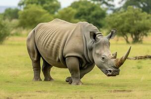 ai généré Sud africain rhinocéros pâturage. ai généré photo