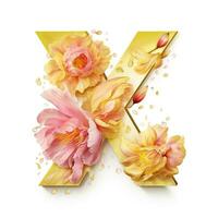 ai généré Créatif lettre X concept fabriqué de Frais Jaune et rose pivoine photo