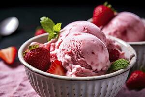 ai généré fraise la glace crème avec Frais des fraises. ai généré photo