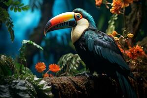 ai généré toucan oiseau dans tropical jungle photo