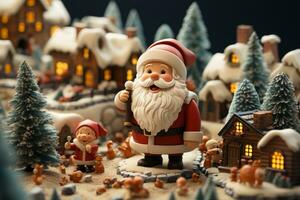 ai généré miniature figurines de une Père Noël noël, gnomes et mignonne village établi avec génératif ai La technologie photo