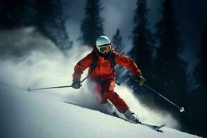 ai généré alpin skieur l'hiver. produire ai photo