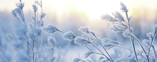 ai généré congelé neigeux herbe, hiver Naturel abstrait Contexte. magnifique hiver paysage. ai généré photo