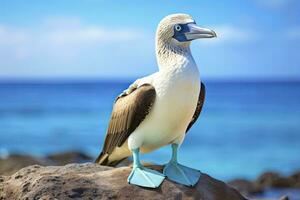 ai généré le rare à pieds bleus nigaud repose sur le plage. ai généré photo