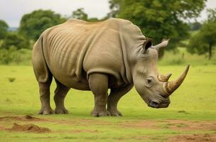 ai généré blanc rhinocéros pâturage. ai généré photo