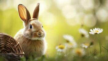 ai généré Pâques lapin avec magnifique printemps la nature. ai généré photo