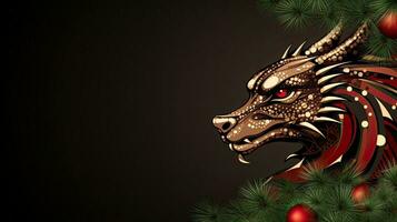 ai généré Noël dragon sur noir Contexte photo