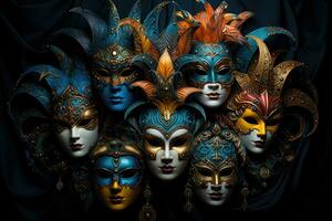 ai généré une collection de élaborer et mystérieux mardi gras masques ai établi photo