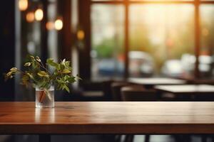 ai généré élégant minimaliste table réglage dans haut de gamme restaurant avec doux bokeh Contexte photo