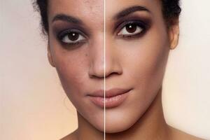 avant et après cosmétique opération. Jeune jolie femme portrait photo