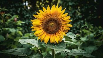 ai généré tournesol, la nature Jaune usine, été feuille, fleur en plein air, proche en haut généré par ai photo