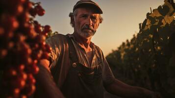 ai généré vignoble propriétaire pendant récolte saison ai généré photo