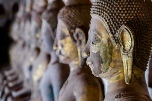 une rangée de Bouddha statues dans une temple photo