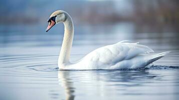 ai généré une magnifique cygne nager gracieusement sur une calme Lac photo