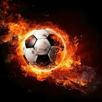 ai généré un accrocheur image de une football Balle sur feu, représentant passion et énergie photo