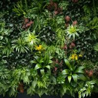 ai généré couvert de plantes mur, avec divers plante espèce arrangé dans une magnifique modèle. photo