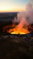 ai généré avoir en haut proche et personnel avec un actif volcan comme vous pair vers le bas dans ses fumant cratère photo