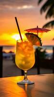 ai généré rafraîchissant tropical boisson avec une ananas coin et parapluie photo