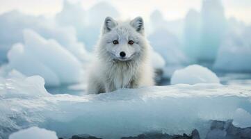 ai généré la glace Renard sur hiver neige photo