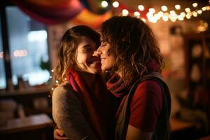 ai généré lgbt lesbienne couple l'amour des moments bonheur.lgbt relation concept photo