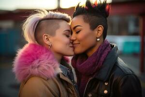 ai généré lgbt lesbienne couple l'amour des moments bonheur.lgbt relation concept photo