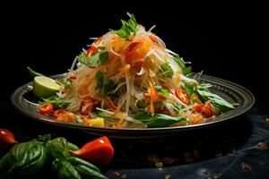 ai généré une classique thaïlandais plat som tum Papaye salade photo