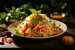 ai généré une classique thaïlandais plat som tum Papaye salade photo